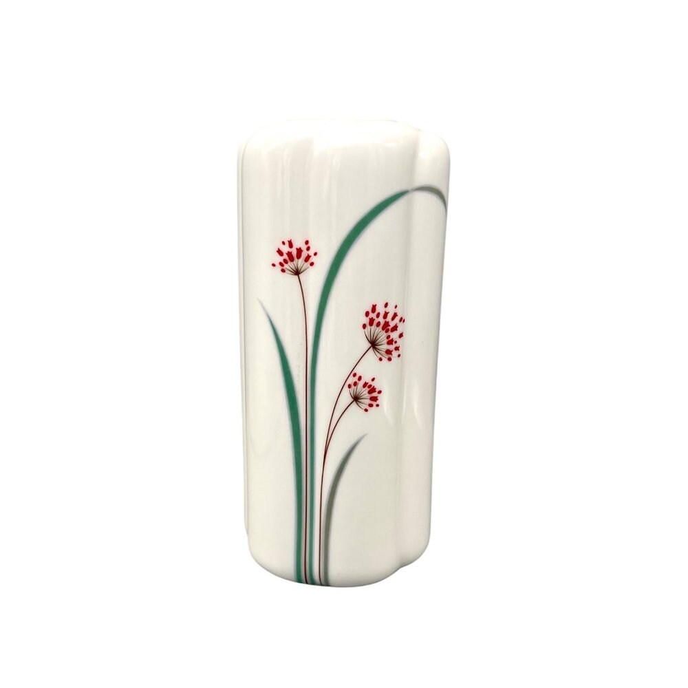 Vintage Seizan Japanese Porcelain Vase With Red & Green Floral Design 8"H 80s